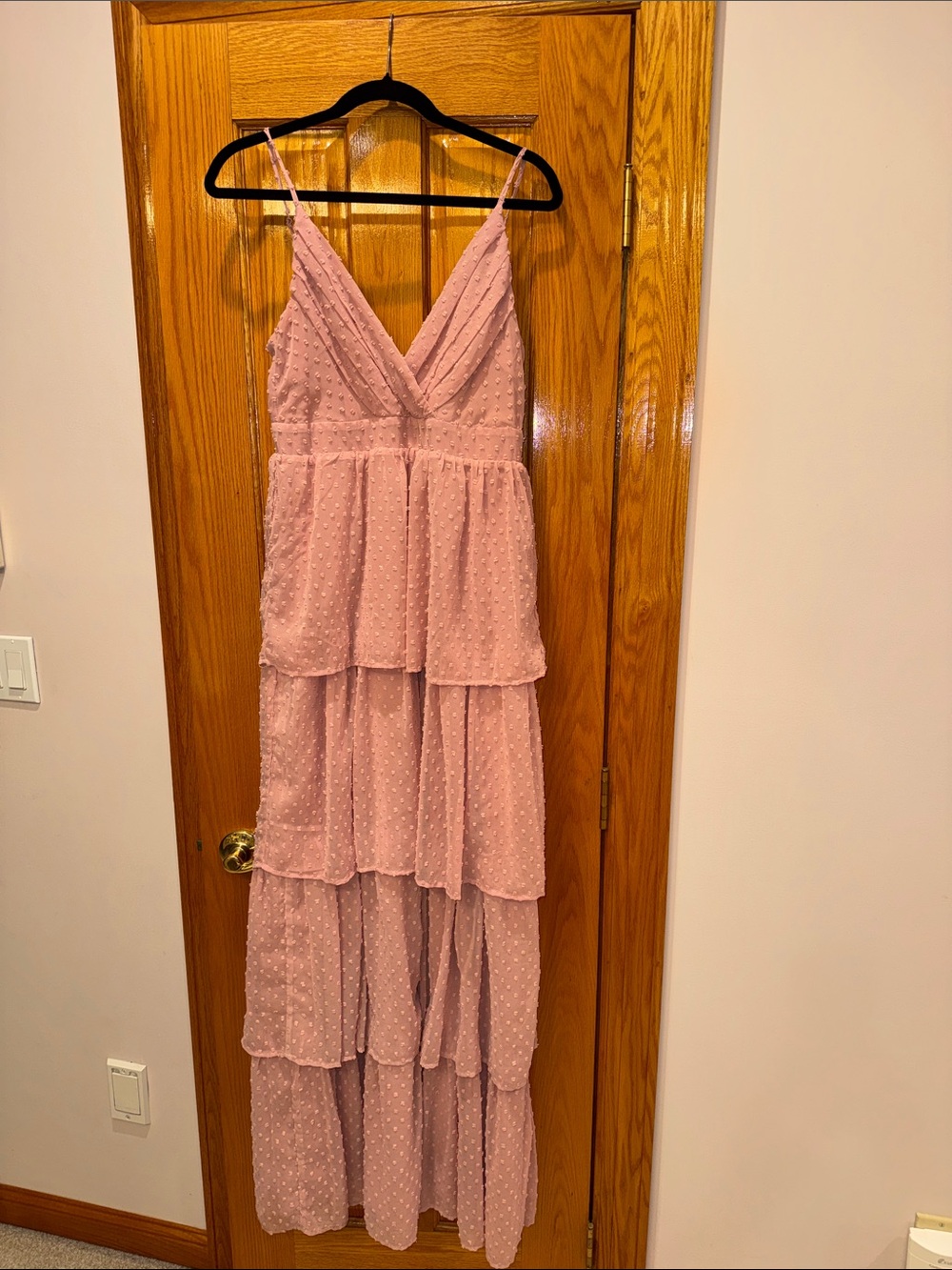 Lulu's Dusty Pink Tiered Spaghetti-Strap Maxi Dress